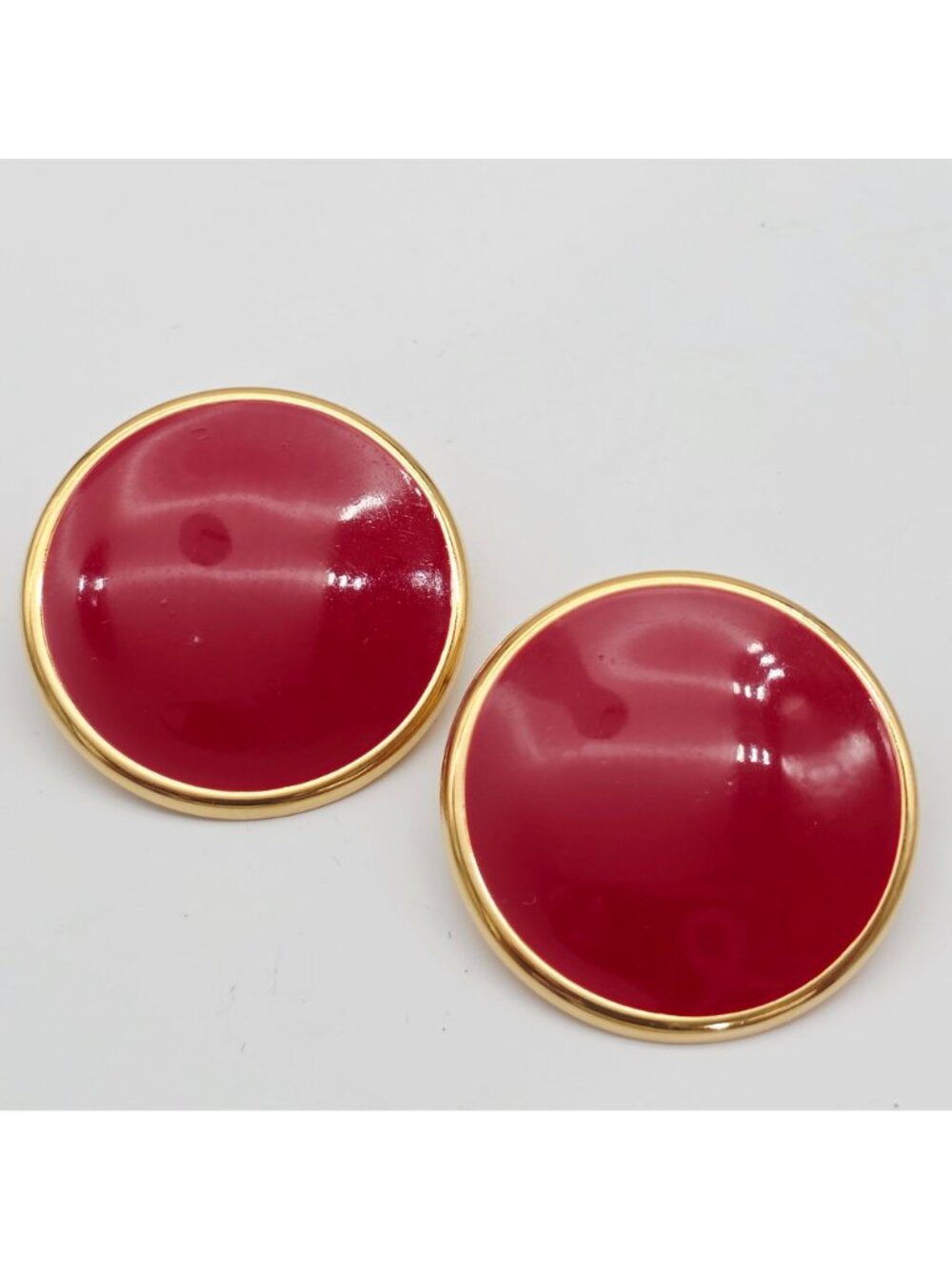 Vintage Napier Red Enamel & Gold-Tone Round Clip-On Earrings 1.5" - Picture 2 of 6